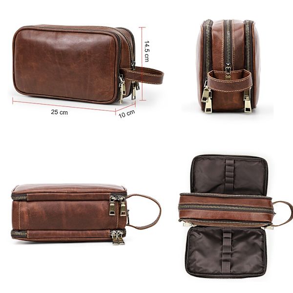 Läder män tvättväska Casual Travel Comestic case