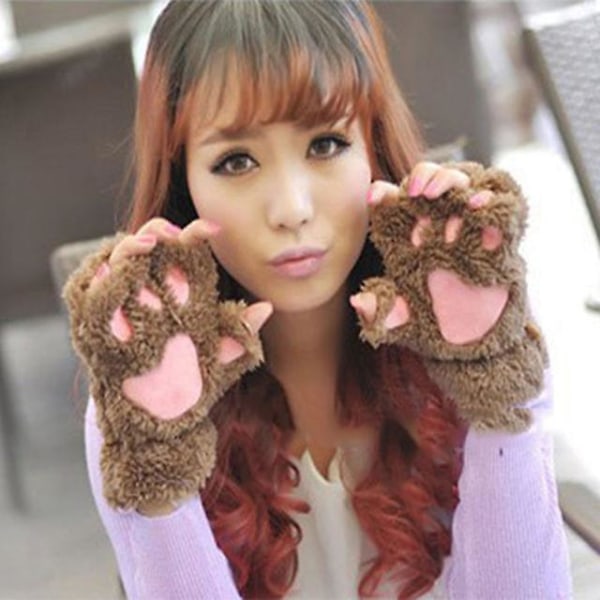 Cat Paw Varma Handskar Half Finger Vantar Snygg Tjock Gray