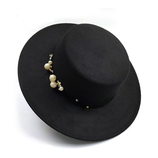 Pearl Chapeau Femme Vintage Fashionabla svart toppfilt