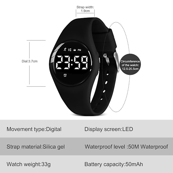 Digital watch med stegräknare Vattentät