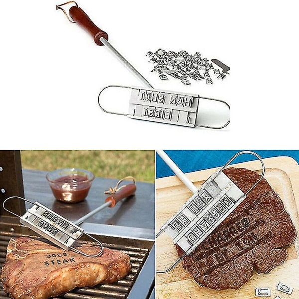 Printed Barbecue Trähandtag Stämpel Grill Kött självbiff