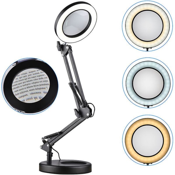 5x förstoringsglas med ljus & basstativ, led ögonvårdande