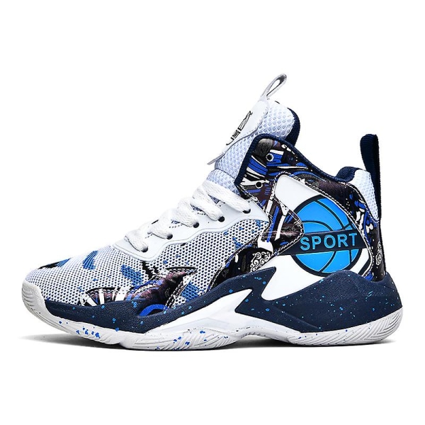 Barn Basketskor Andas Sneakers Pojkar Flickor Sport WhiteBlue 34