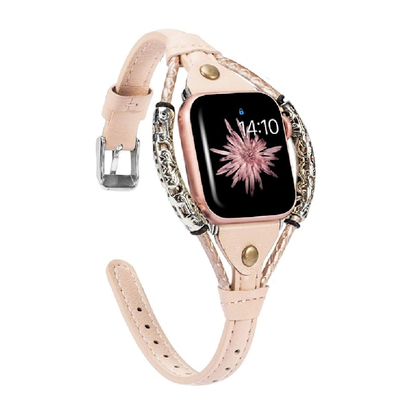 38/40/41 mm, 42/44/45 mm läderrem för Apple Rose gold 38/40/41mm
