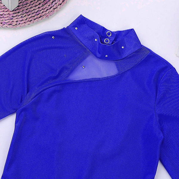 Barn Lycra Ballroom Mock Neck Tyll Rygg Konståkning Royal Blue 4