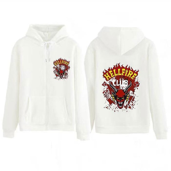 Stranger Things Hoodie Hellfire Club Print Sweatshirt Huvtröja White L