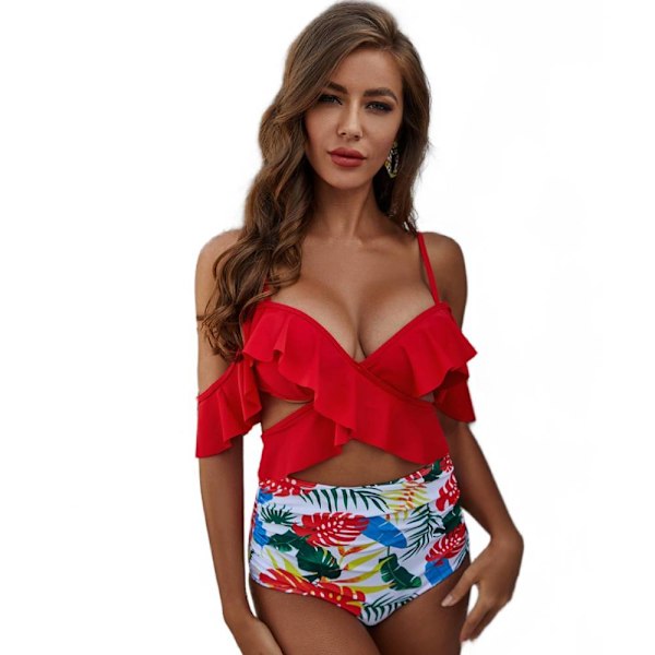 Sexig delad set, print mode hög midja Red L