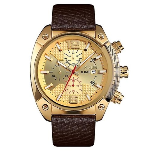 Skmei 9190 Men Large Dial Calendar Timing Luminous Quartz Gold