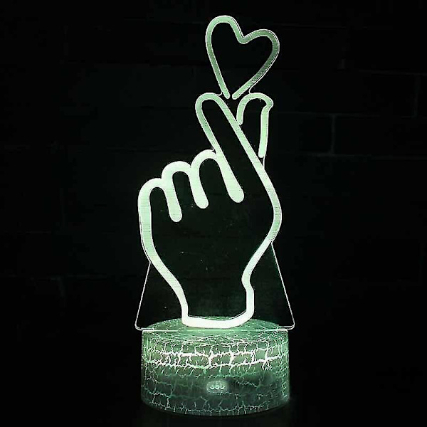 Finger Heart 3D Illusion LED Nattljus ändrar färger