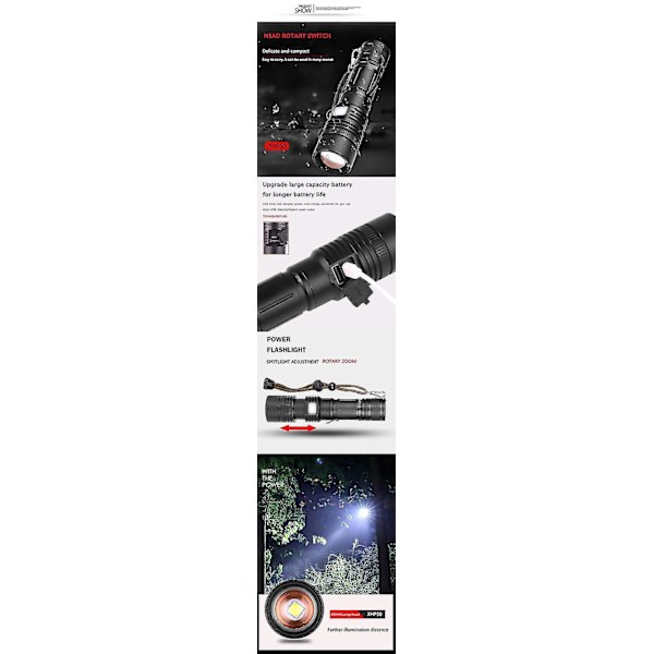 Xanes 086 Xhp 50 ficklampa 5 lägen Vattentät USB