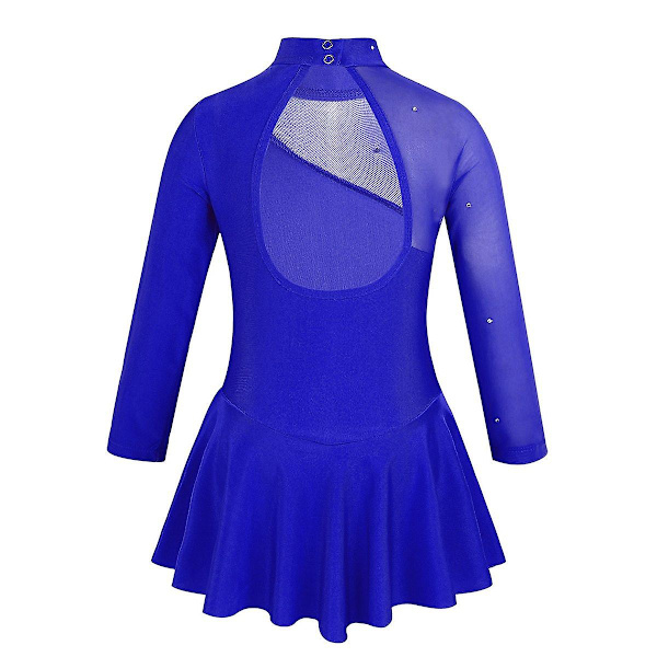 Barn Lycra Ballroom Mock Neck Tyll Rygg Konståkning Royal Blue 4