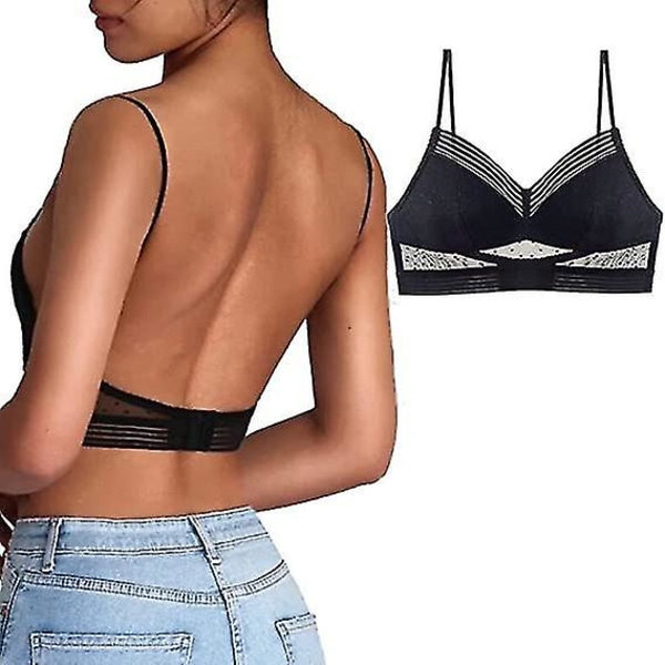 Low Back Wireless Lifting Lace BH, U-formad BH Push Up Black XL