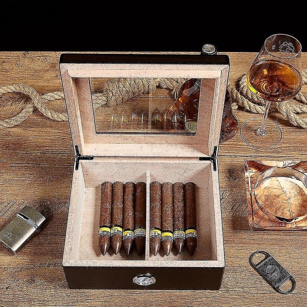 Cigarrhumidor av cederträ med genomskinligt skyltfönster