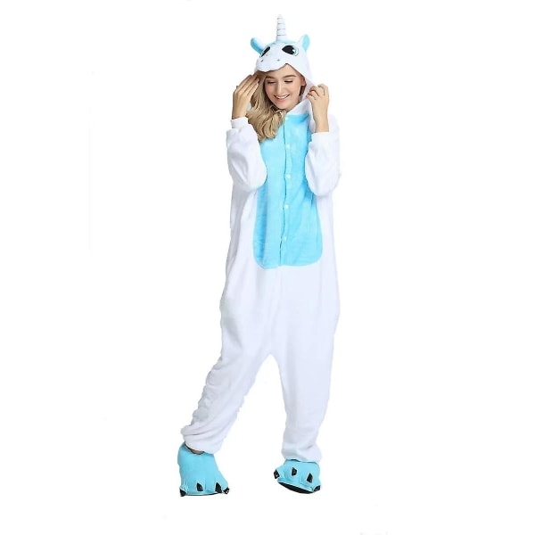 Pegasus Kostym Vuxna Barn Unicorn Pyjamas Onesie White and Blue XL