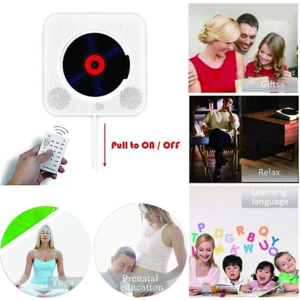 Vorallme Väggmonterad CD-spelare Surround Sound Fm Radio White