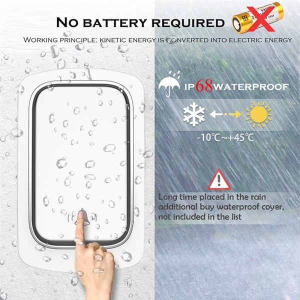 2PCS hem trådlös automatisk fjärrdörrklocka, ingen power