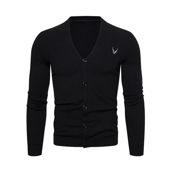 Cardigan Stickad Tröja Herr V-ringad Slim Fit Jumper Casual Black XL