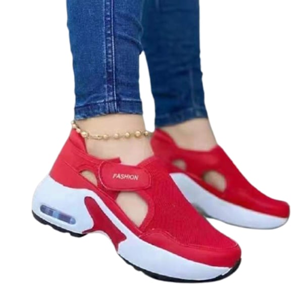 Ortopedisk luftkuddad sula flygande vävda sneakers för kvinnor Red 39