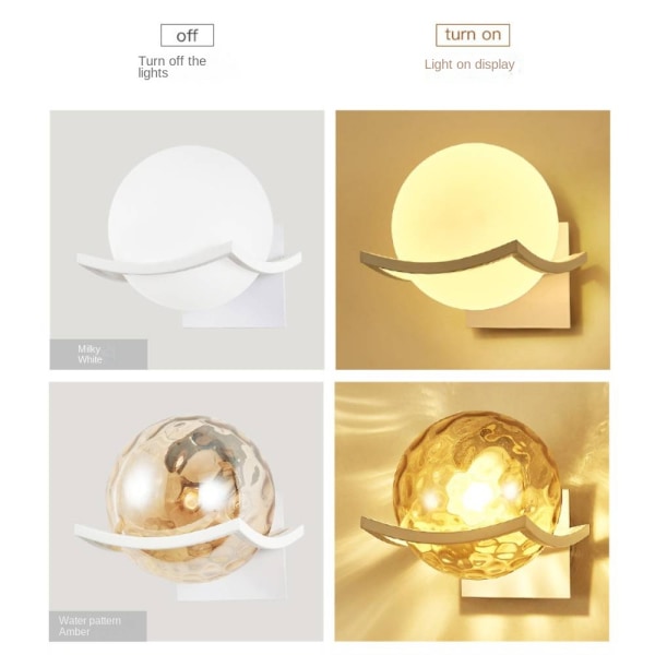 Vägglampa inomhus, sfäriskt glas, modernt enkelt kreativt Gold