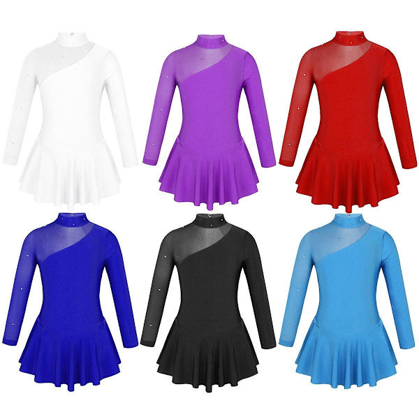 Barn Lycra Ballroom Mock Neck Tyll Rygg Konståkning Red 4