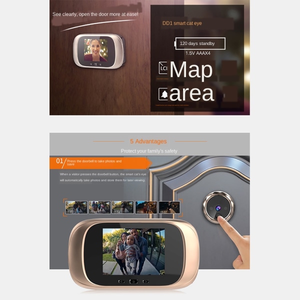 Smart Home Video Dörrklocka Hem Titthålsövervakning Smart