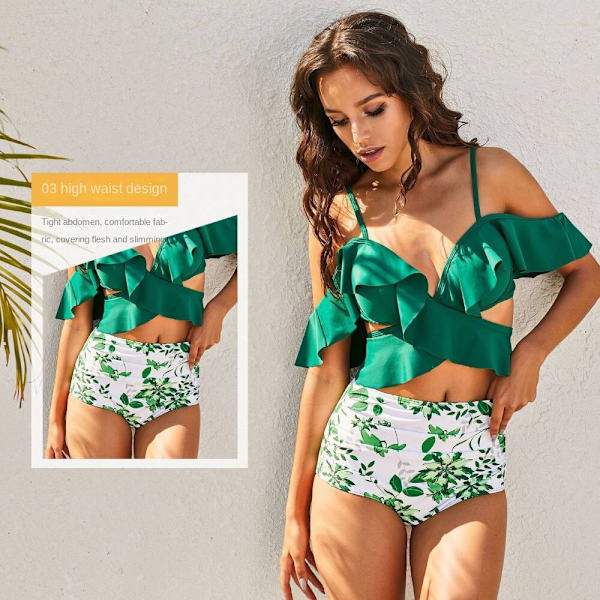 Sexig delad set, print mode hög midja Blue S
