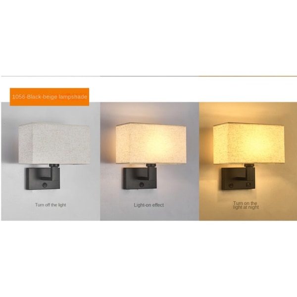 Vägglampa inomhus, modern minimalistisk stil, 1056 tyg Black + brown