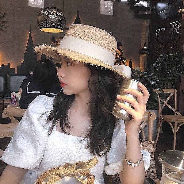 2022 Sommar Solhatt Rosett 100% raffia Hatt Solskydd Dam White 56-58cm