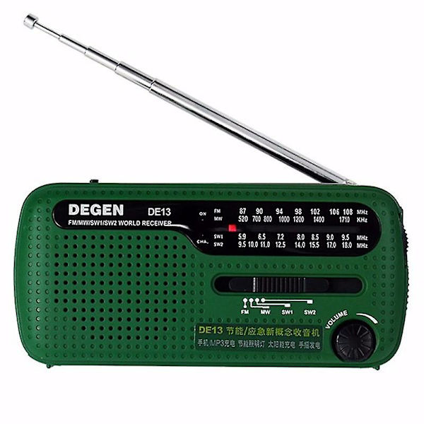 DE13 Bärbar FM MW SW Manuell vevdynamo World Receiver