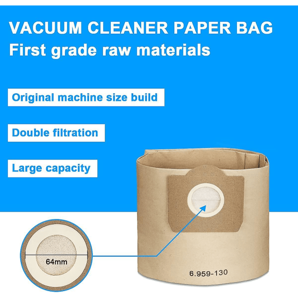 12-pack dammsugarpåsar för Karcher Wd3 Mv3 Wd3p,