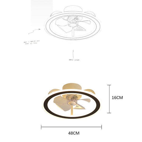 48CM Sovrumsfläktljus, 220V LED36W Steglös dimmer Living