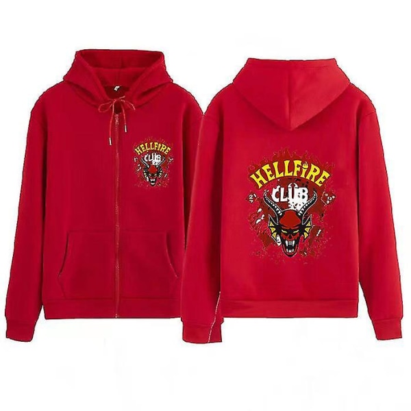 Stranger Things Hoodie Hellfire Club Print Sweatshirt Huvtröja Red L