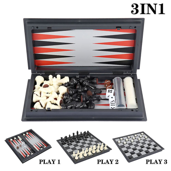 3 I 1 Backgammon Trä Internationellt set Trä