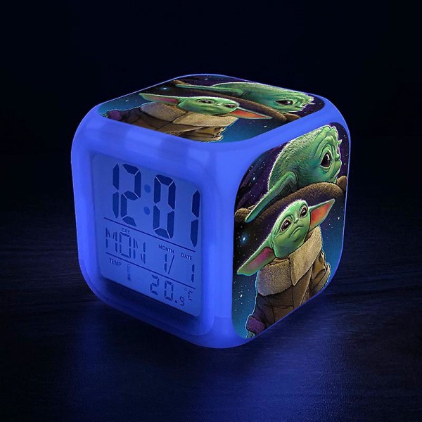 Väckarklocka Baby Yoda LED Digital 7 färger för barn