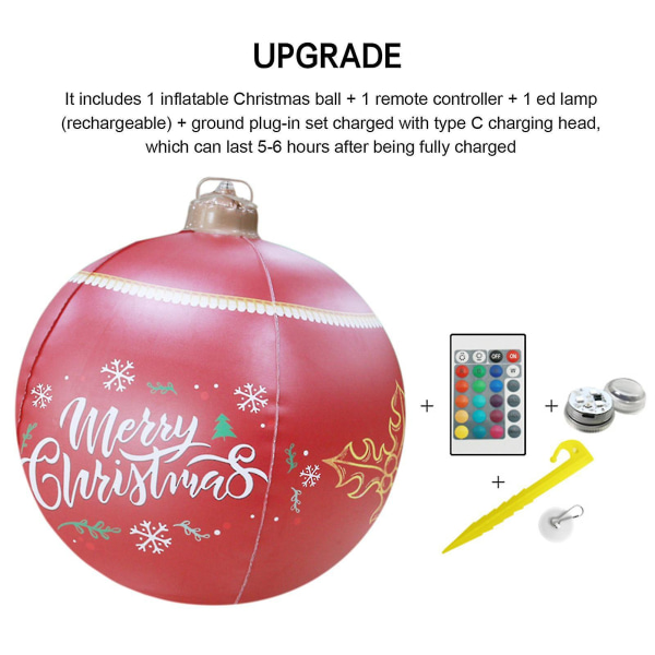 Light Up Pvc Uppblåsbar Ball För Jul Pvc Material Red