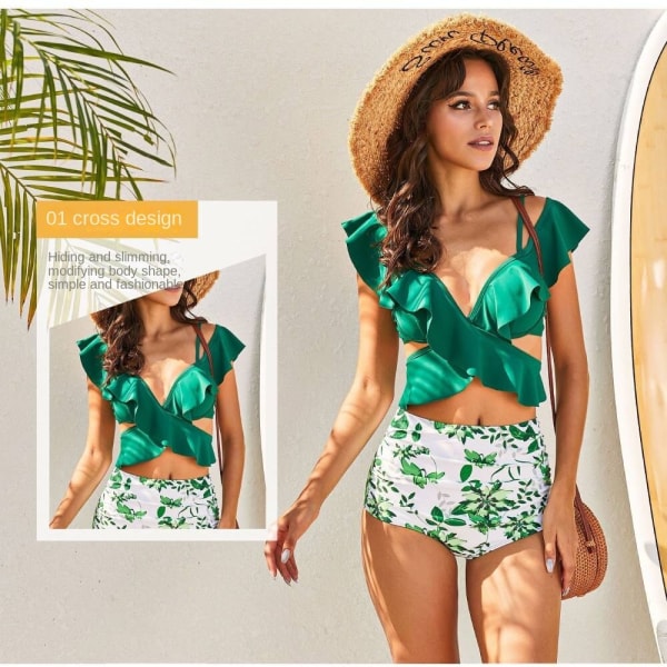 Sexig delad set, print mode hög midja Green M