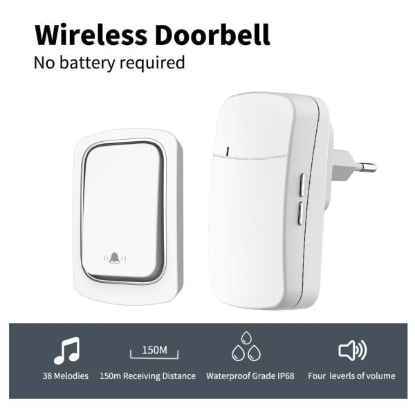 2ST Home Wireless Smart Vattentät Dörrklocka, Automatisk
