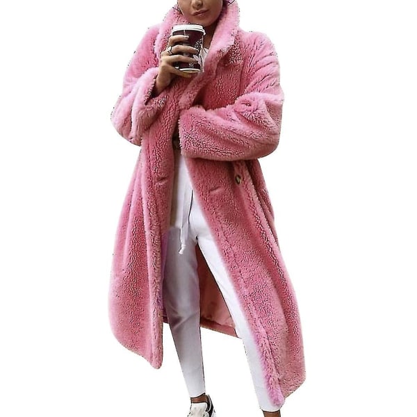 Dam Fluffy Teddy Bear Maxi Long Coat Jacka Overcoat Pink M