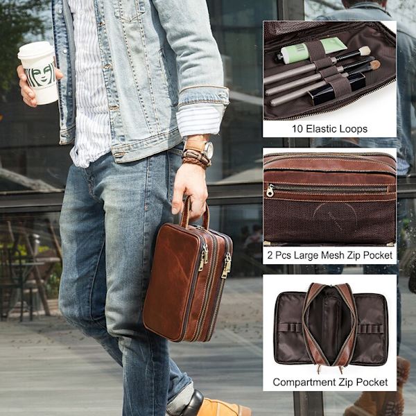 Läder män tvättväska Casual Travel Comestic case
