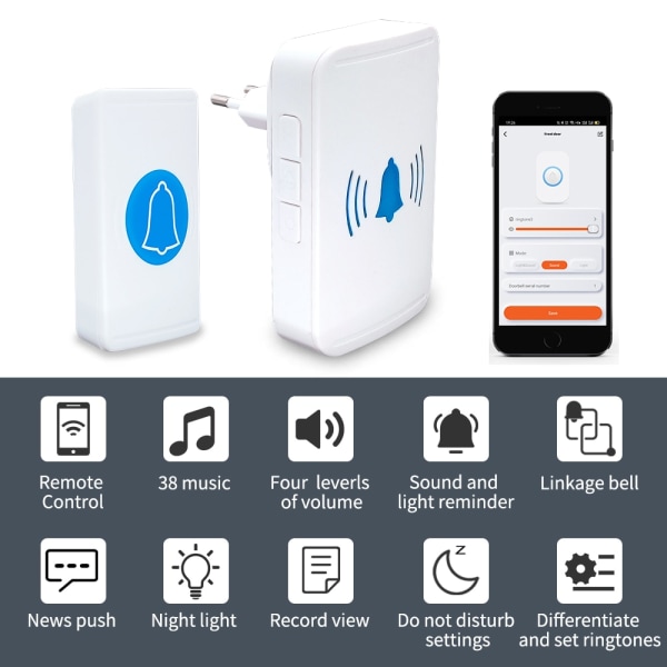 Självdriven trådlös fjärrkontroll Dörrklocka Smart Home