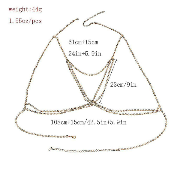 Crystal Body Chain Bikini Body Chains Nattklubb Chest Chain Gold