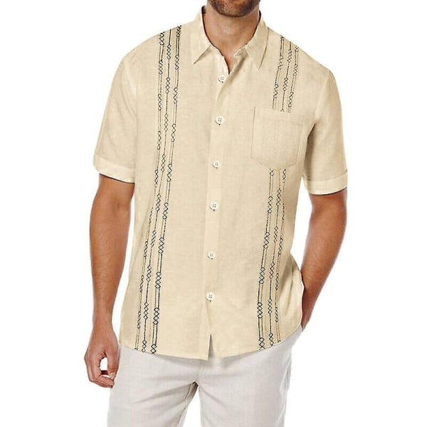 Uk mäns kubanska strandbröllop Casual kortärmad Guayabera Apricot L