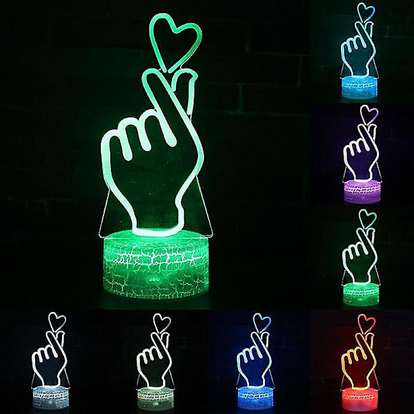 Finger Heart 3D Illusion LED Nattljus ändrar färger