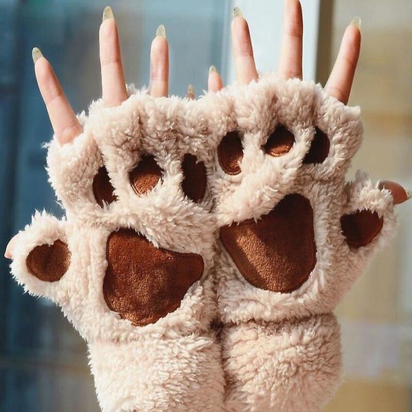 Cat Paw Varma Handskar Half Finger Vantar Snygg Tjock Gray