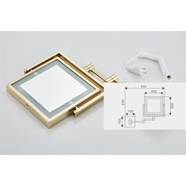Dressing Mirror 8 tums två sidoväggmonterad guld fyrkantig LED
