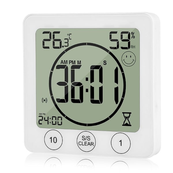 LCD Badrum Väggklocka Temperatur Luftfuktighet Nedräkning