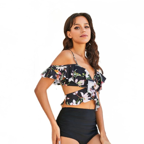 Sexig delad set, print mode hög midja Black M