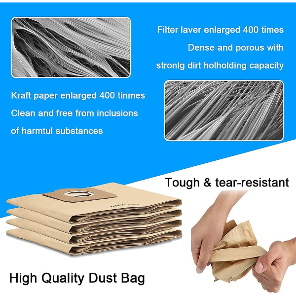 12-pack dammsugarpåsar för Karcher Wd3 Mv3 Wd3p,