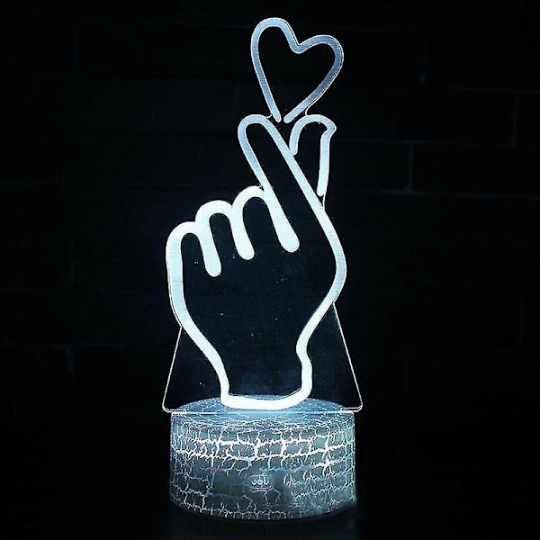 Finger Heart 3D Illusion LED Nattljus ändrar färger