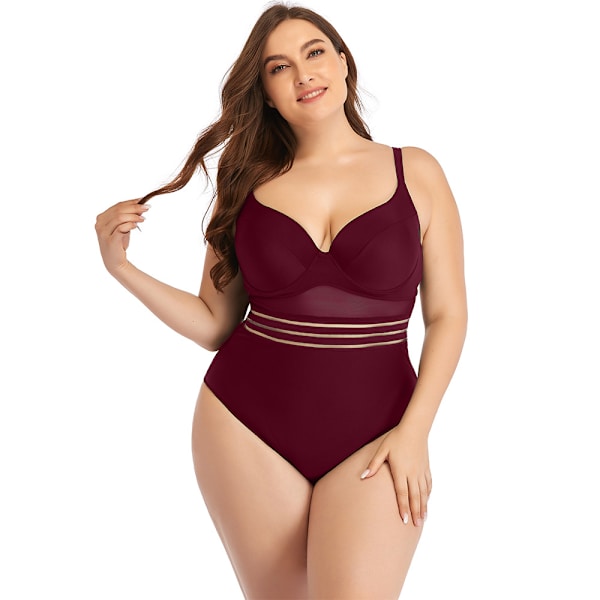 Europeiska och amerikanska Plus Size Baddräkt Dam, One Piece Wine red XXL